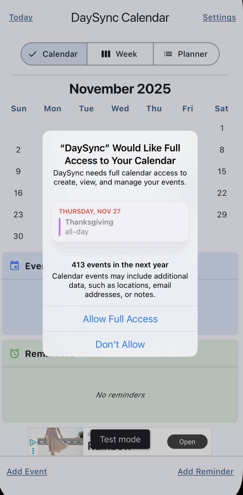DaySync Event Calendar Access